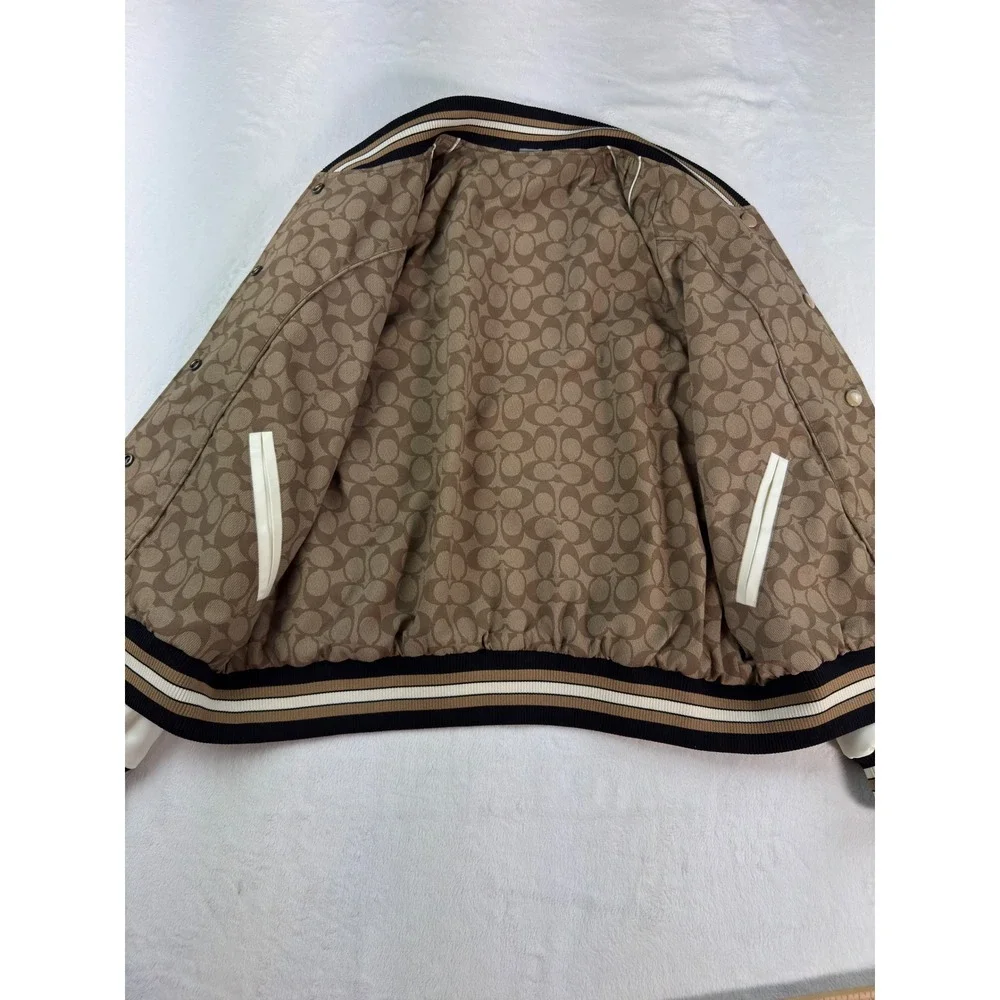 Coach Pink Varsity Jacket Floral Embroidered Bomber Monogram Reversible SZ Large